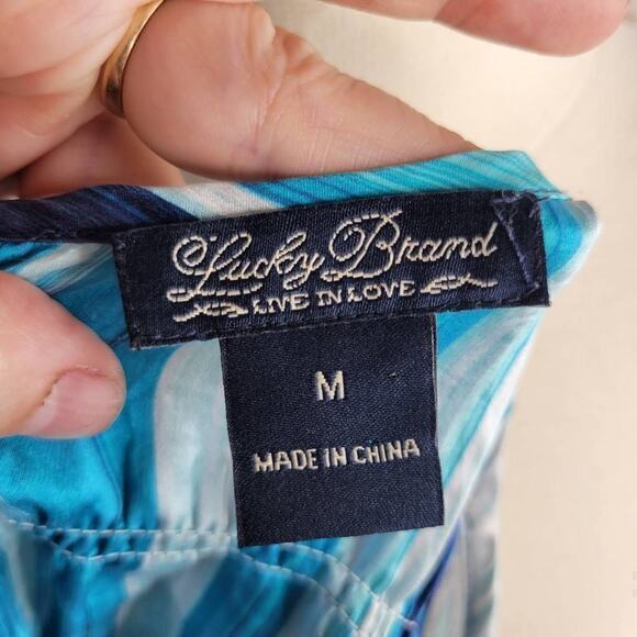 Lucky Brand 100% Silk Sleeveless Blue Striped Blouse‎ Top Size Medium - Picture 7 of 9